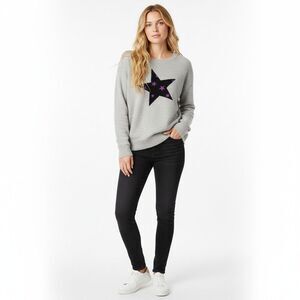 Nordstrom Halogen Cashmere Blend Star Crewneck Sweater Women Medium Long Sleeve